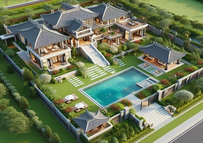 Đưa ra không gian nghỉ dưỡng thanh bình với thiết kế biệt thự 2 tầng phong cách Á Đông vùng ngoại ô đồng quê