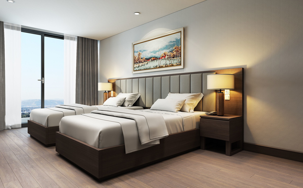 Mẫu nội thất phòng có hai giường đơn của chúng tôi mang lại cảm giác thoải mái và thư giãn nhất cho các du khách. Với thiết kế tiên tiến và các tiện nghi hiện đại, chúng tôi sẽ đem đến cho quý khách một trải nghiệm hoàn toàn mới lạ khi đến với khách sạn của chúng tôi.