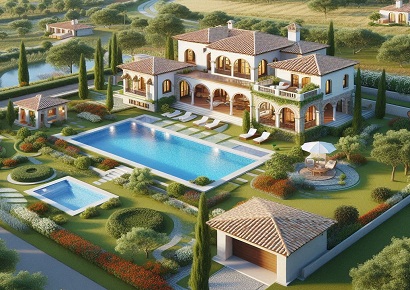 Thiết kế biệt thự nghỉ dưỡng kiểu Địa Trung Hải có hồ bơi sân vườn và khung cảnh đồng quê tuyệt đẹp