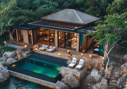 Ý tưởng thiết kế các căn villa khu nghỉ dưỡng nằm chênh vênh bãi đá sát biển cực kỳ ấn tượng