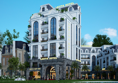 Tổng hợp mẫu mặt tiền khách sạn tân cổ điển đẹp năm 2022