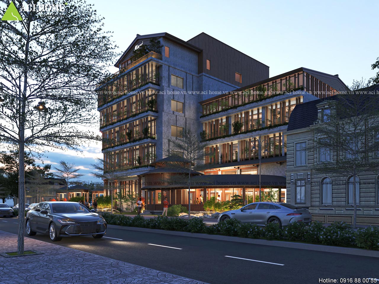 Thiết kế khách sạn Minori 6 tầng phong cách Nhật Bản kết hợp không gian xanh tại Hưng Yên