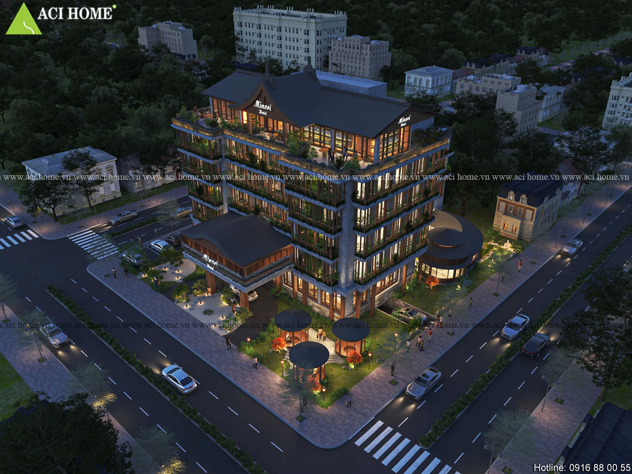 Thiết kế khách sạn Minori 6 tầng phong cách Nhật Bản kết hợp không gian xanh tại Hưng Yên