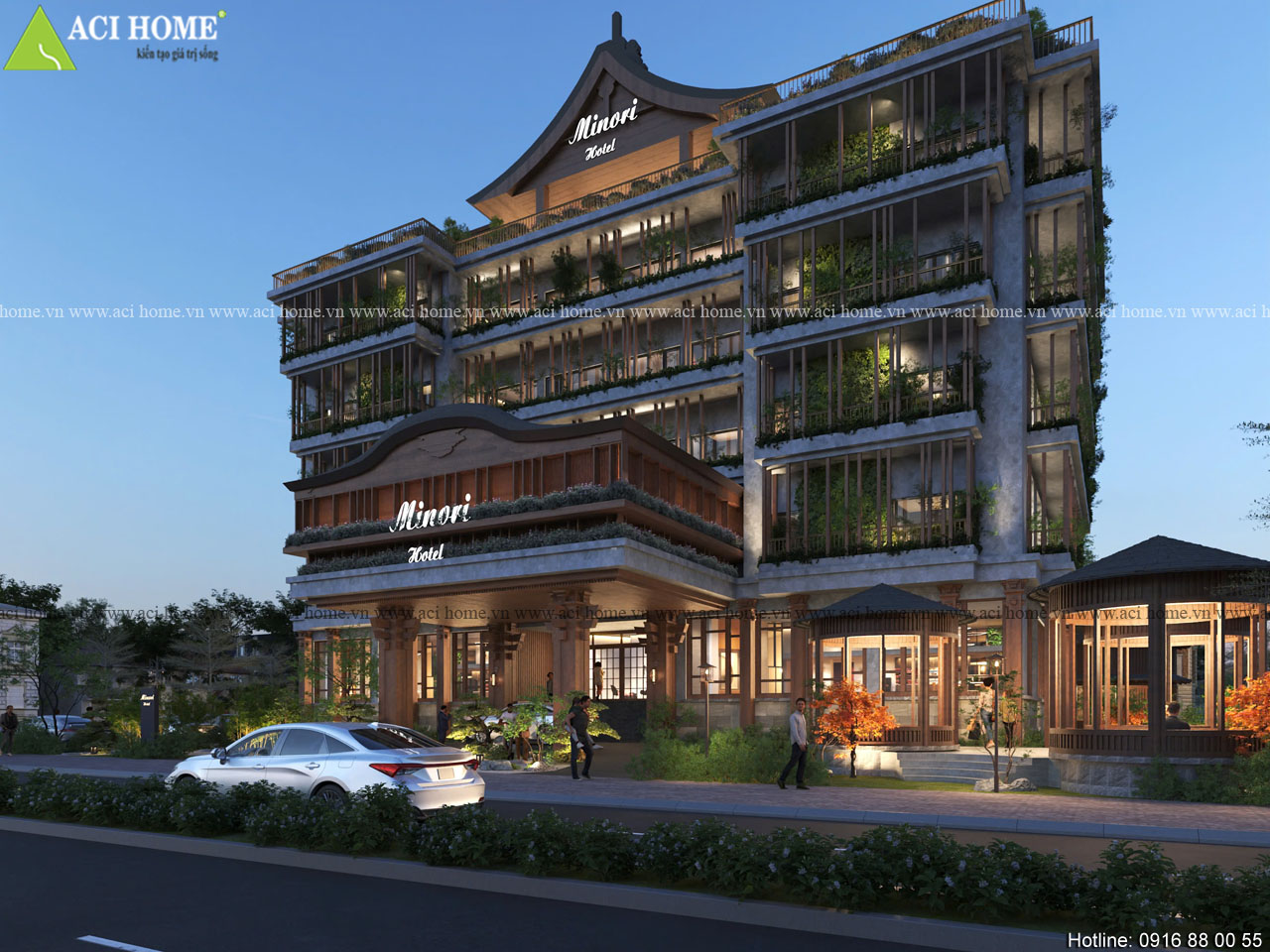 Thiết kế khách sạn Minori 6 tầng phong cách Nhật Bản kết hợp không gian xanh tại Hưng Yên