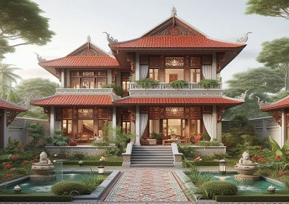 Thiết kế mẫu biệt thự 2 tầng phong cách Đông Dương nổi bật với sân vườn đẹp