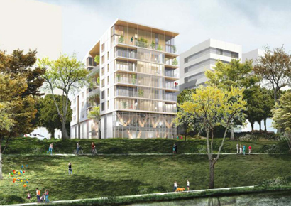 Thiết kế tòa nhà văn phòng 8 tầng kiến trúc xanh ven hồ - Eco New Building