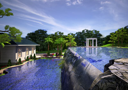 Thác nước tuyệt đẹp trong dinh thự Resort kiểu Pháp