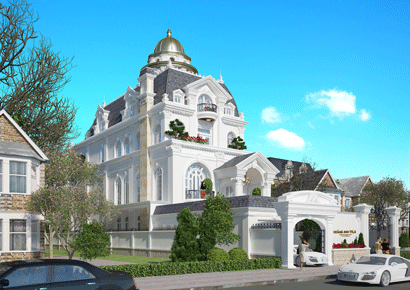 Thiết kế biệt thự cổ điển 3,5 tầng kiểu Pháp tại Sài Gòn