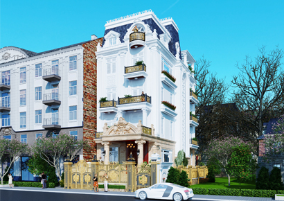 Thiết kế biệt thự kiểu Pháp 4,5 tầng mặt tiền 8m tại Trung Yên - HN