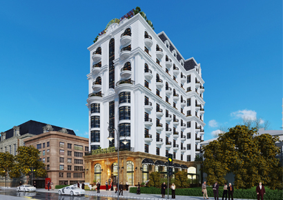 Thiết kế khách sạn kiểu Pháp 10 tầng tân cổ điển mặt tiền 15m tại Hải Tiến