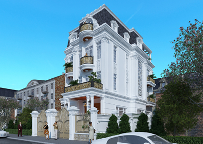 Thiết kế biệt thự kiểu Pháp 3,5 tầng 8m mặt tiền đẹp tại Bình Tân-Sài Gòn