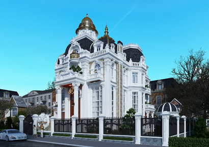 Thiết kế biệt thự kiểu Pháp đẹp với không gian thông tầng bề thế tại Hạ Long