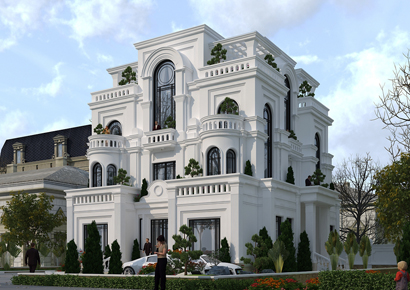 Thiết kế biệt thự kiểu Pháp khang trang bề thế 3,5 tầng tại Lạng Sơn